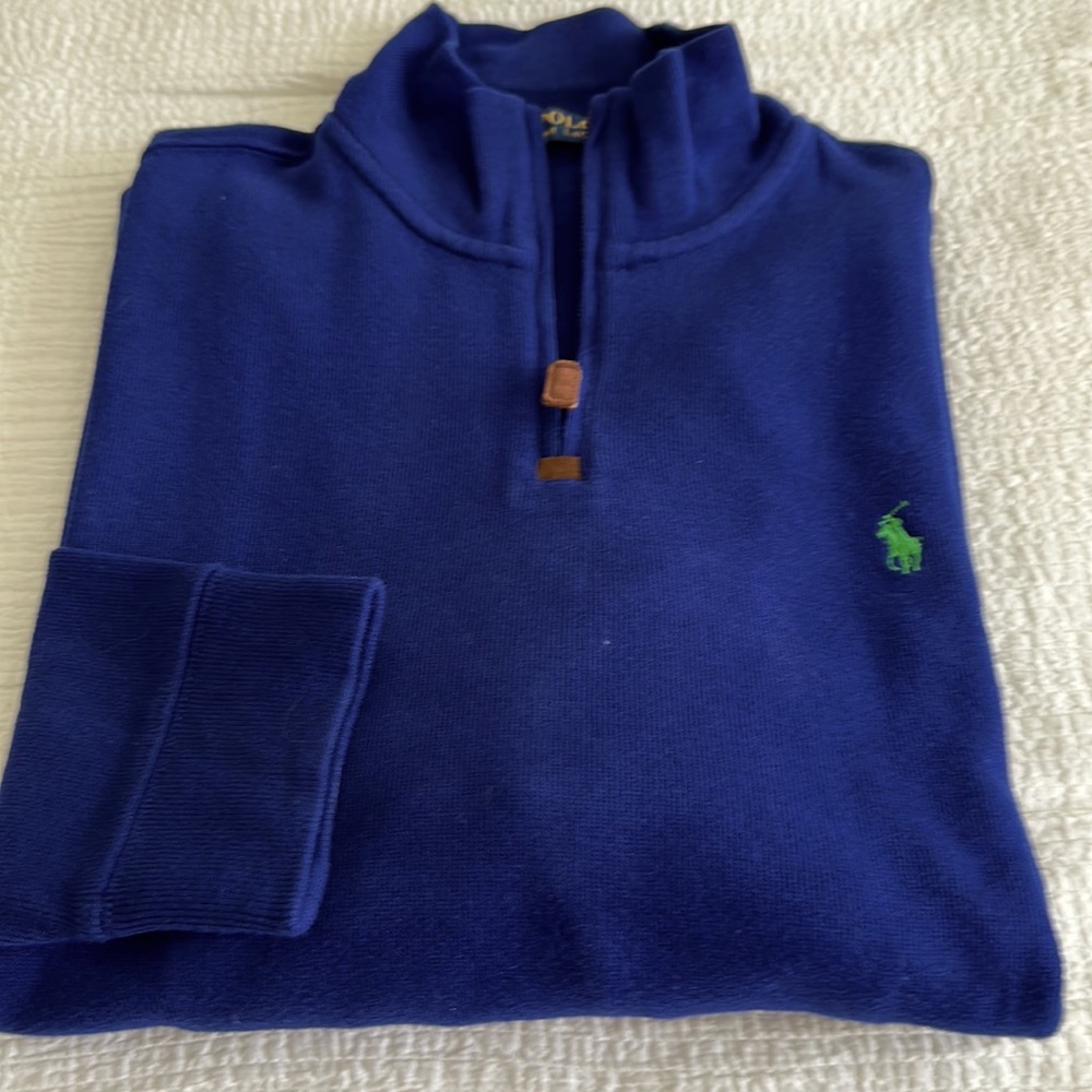 Polo Ralph, Lauren, navy quarter zip, size L Good condition. Smoke free home.